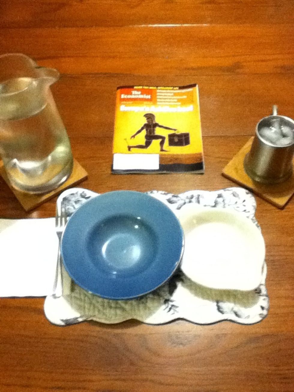 Set the table! Essentials include a large rice bowl, lots of ice water and plenty of napkins or kleenex (your nose will be running). If you're alone, you'll want something stimulating to read.