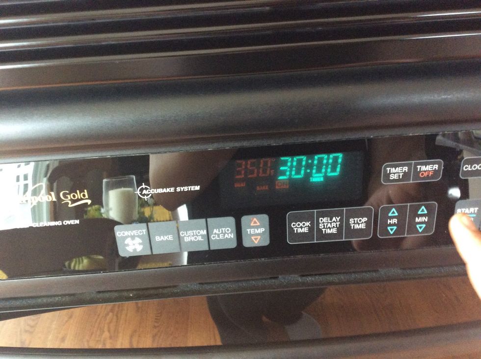 Set the timer for 30 minutes. If the cake does not look ready then set the timer for 5 extra minutes. Do not exceed 40 minutes as it may start to burn around the edges.