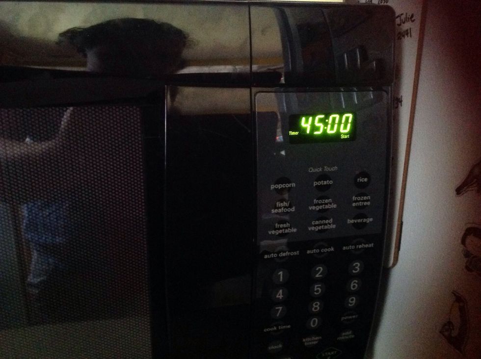 Set the timer for 45 minutes in the preheated oven or until it is golden brown