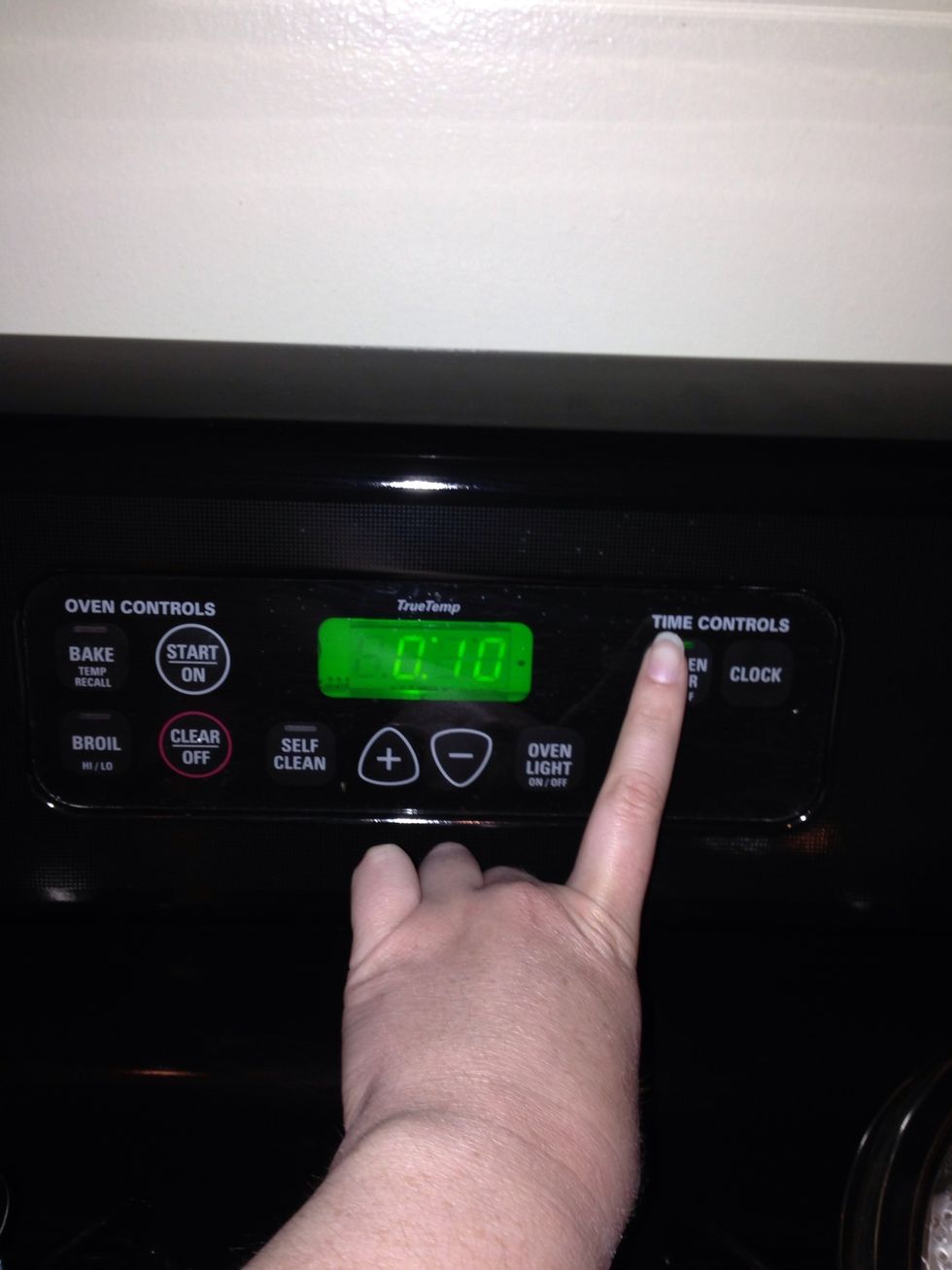 Set the timer for ten minutes. Let the eggs sit in the covered pan for that time.