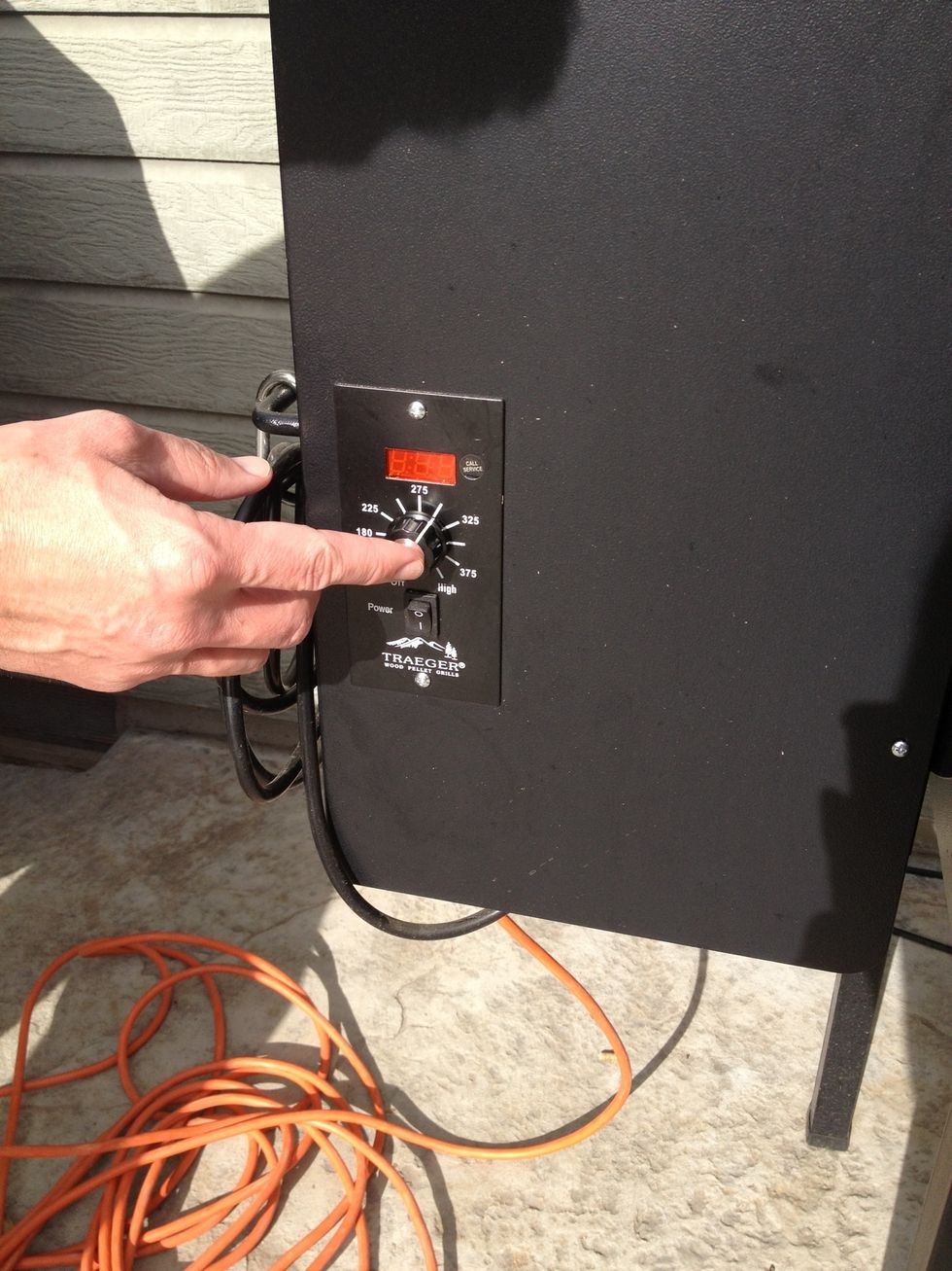 Set the Traeger to smoke until it warms up, then turn it to 275-300.