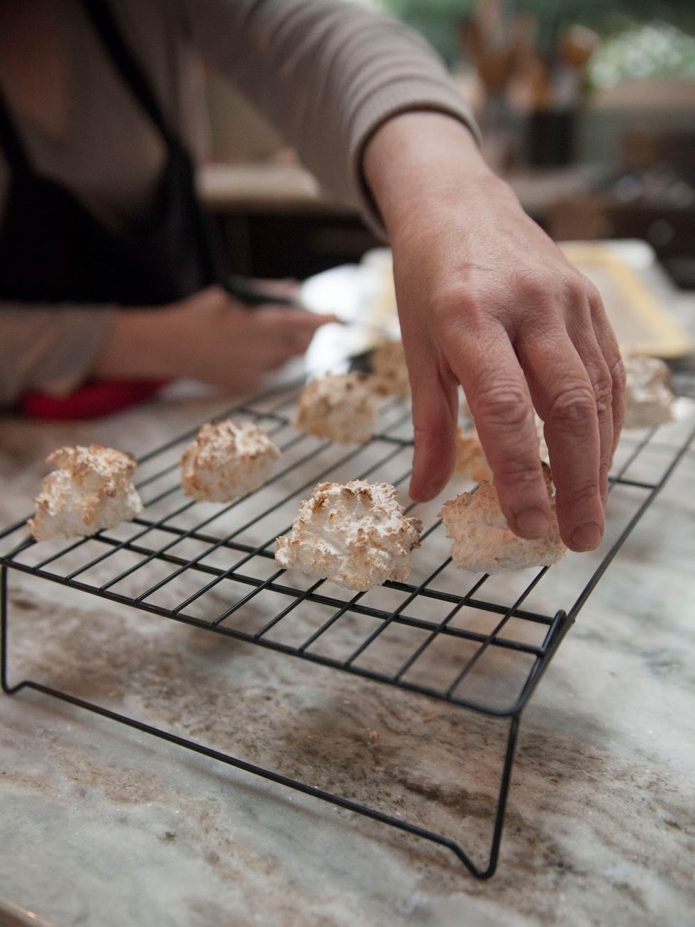 set them on a cooling rack and pop the next batch in.