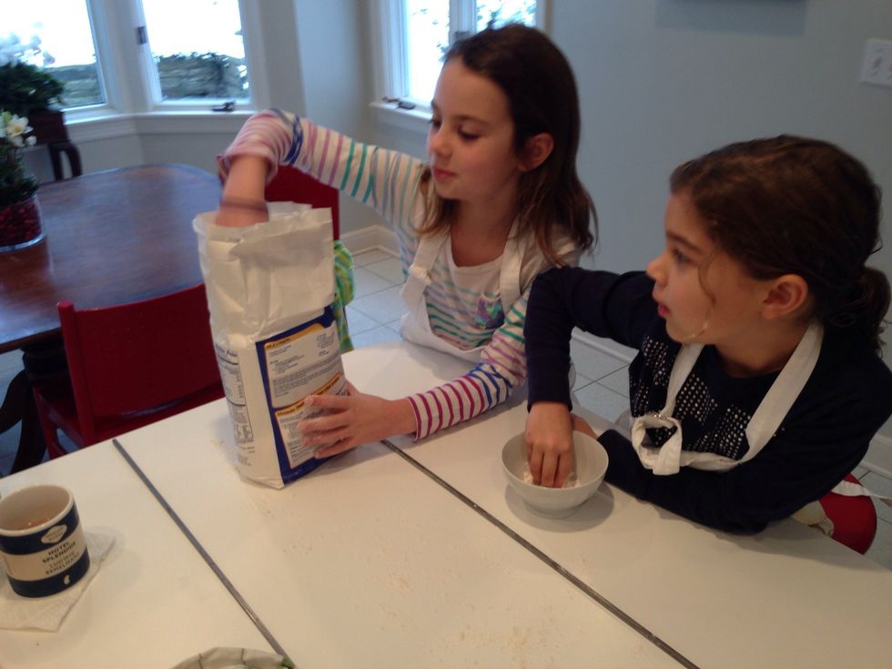 Set those bars on the counter thus. Splash a bunch of flour between them. We are going to make Linzer Cookies, which is sort of misleading, but I needed a name and that was what I came up with, Win.