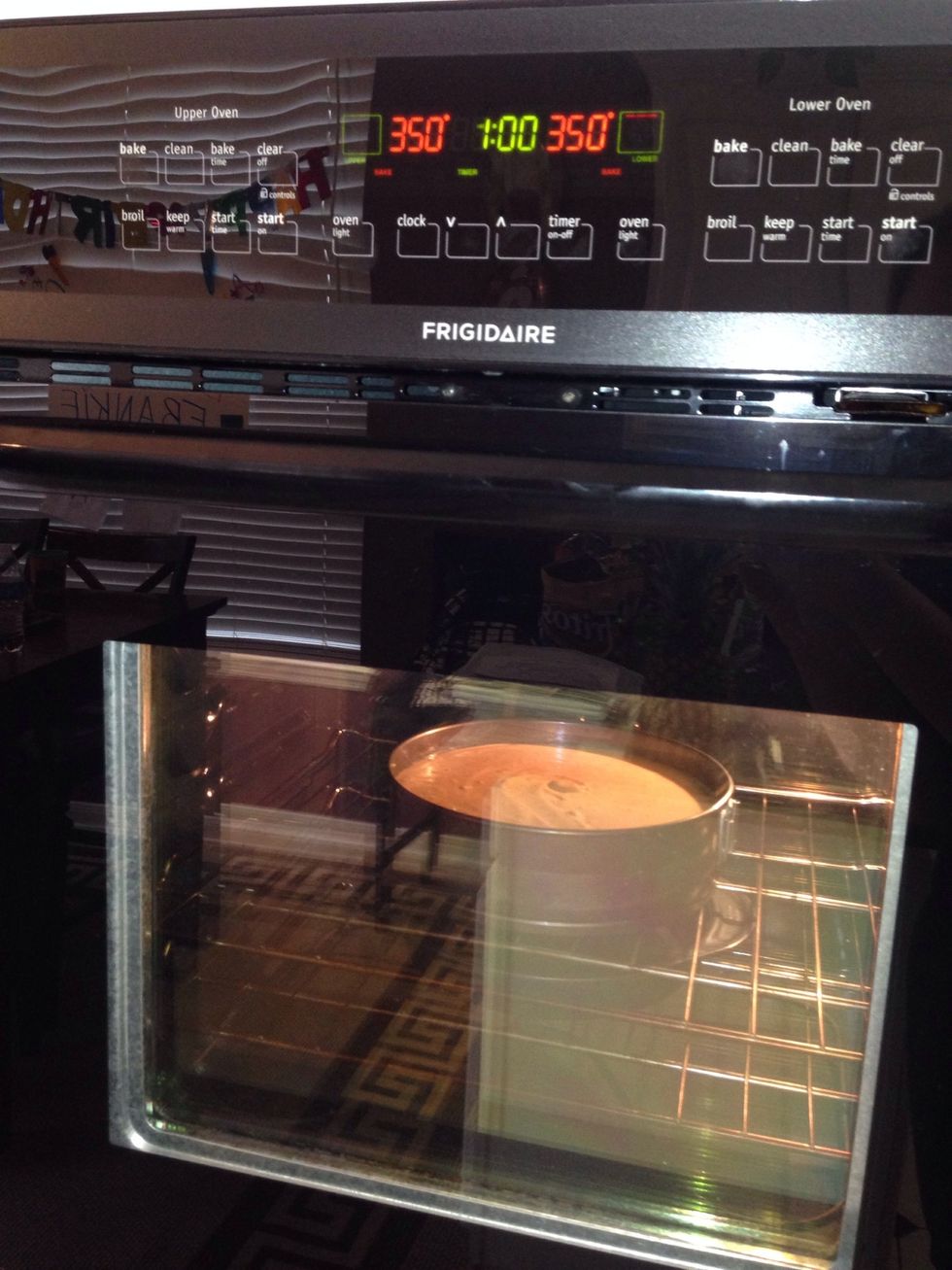 Set timer for 60 minutes or until cheese cake is set. Center should be set, but will wiggle a little with movement. (Mine baked 1 hr 10 minutes)