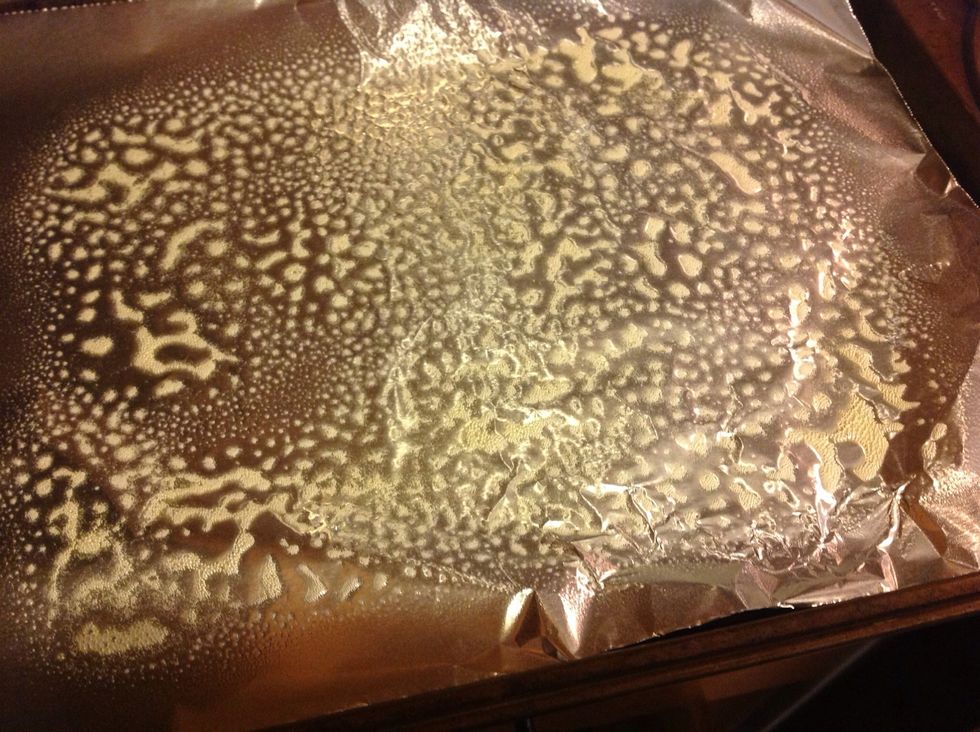 Set tin foil on a cookie sheet, spray with cooking spray.