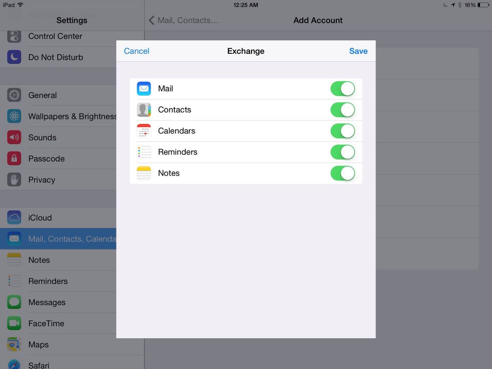 Set up components to sync to your iPad. These can be changed later if desired.