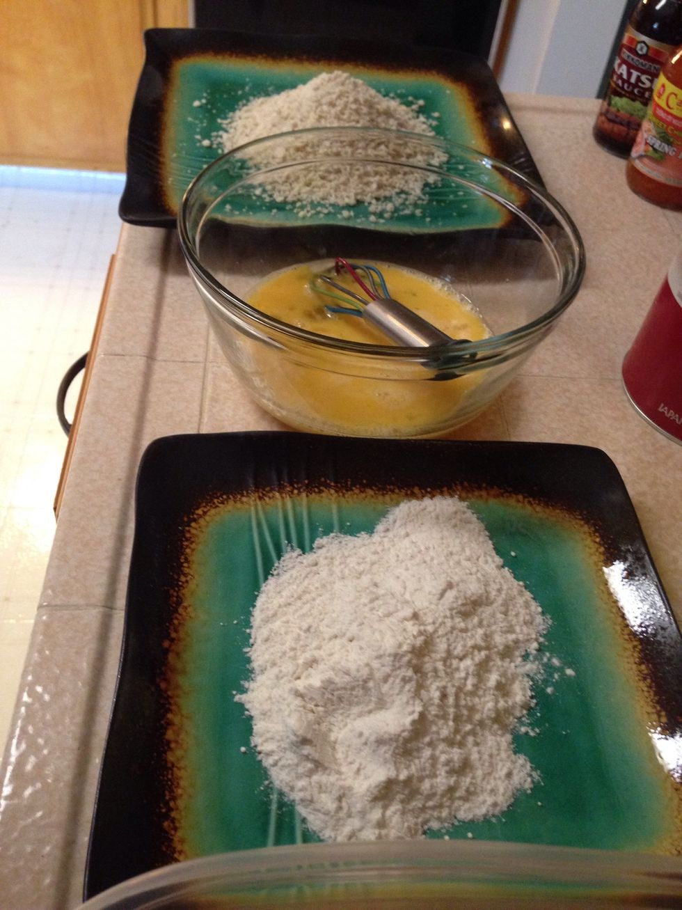 Set up each step in this order. Flour Egg Panko