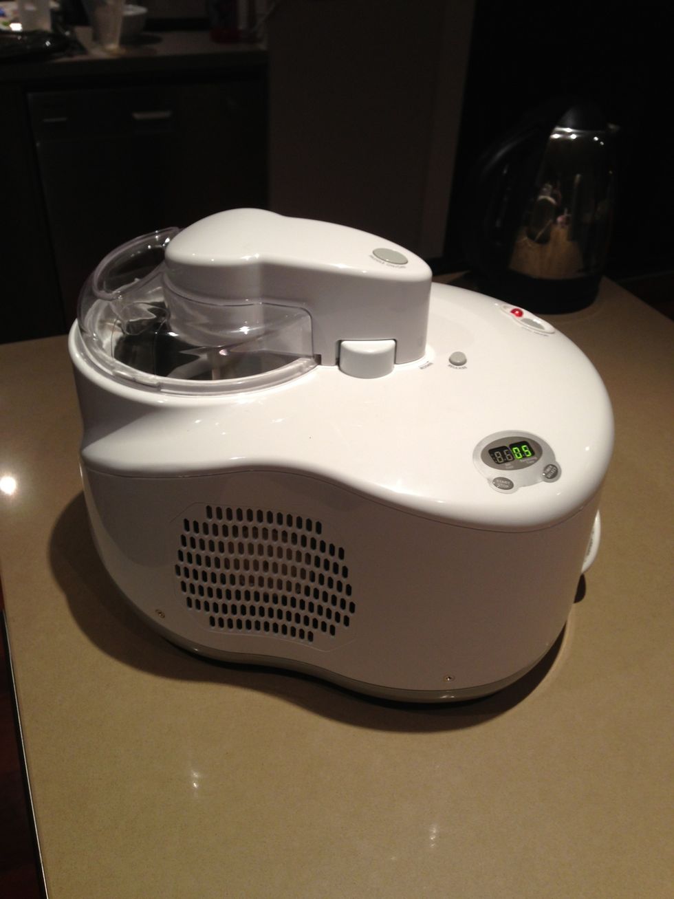 Set up your ice cream maker If you don't have an ice cream maker, just use your electric mixer on high for 5 minutes