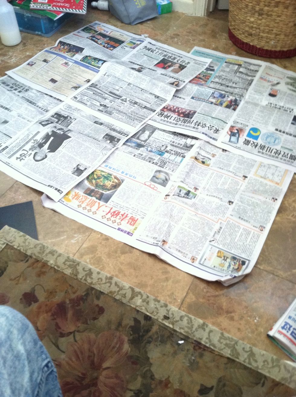 Set up your newspaper on the floor (not carpet! Bleach leaks.)