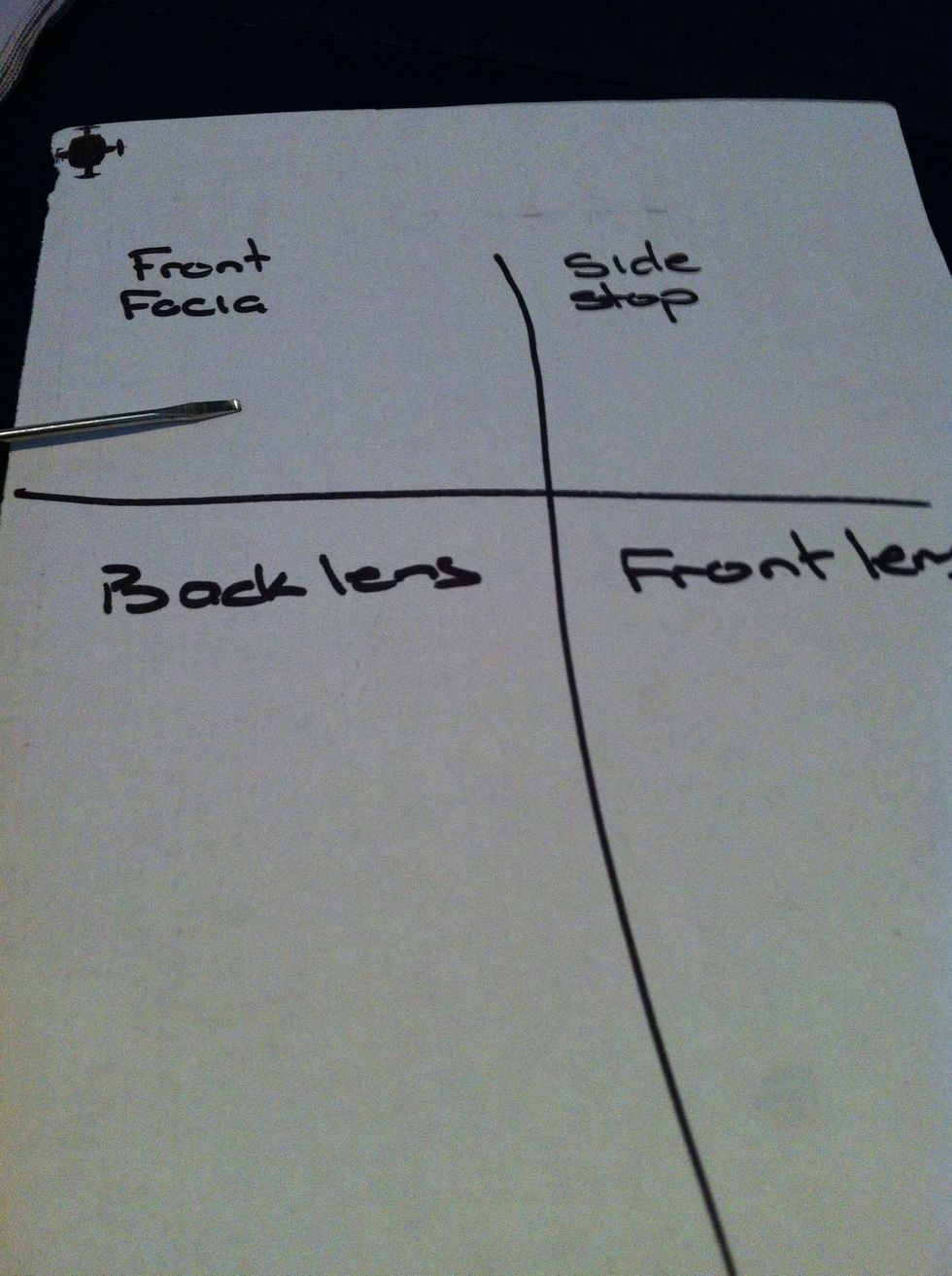 Set up your paper. Doesn't really matter about your squares as long as you don't lose any of the tiny screws. Unscrew the Ring and put the screws safely on this paper