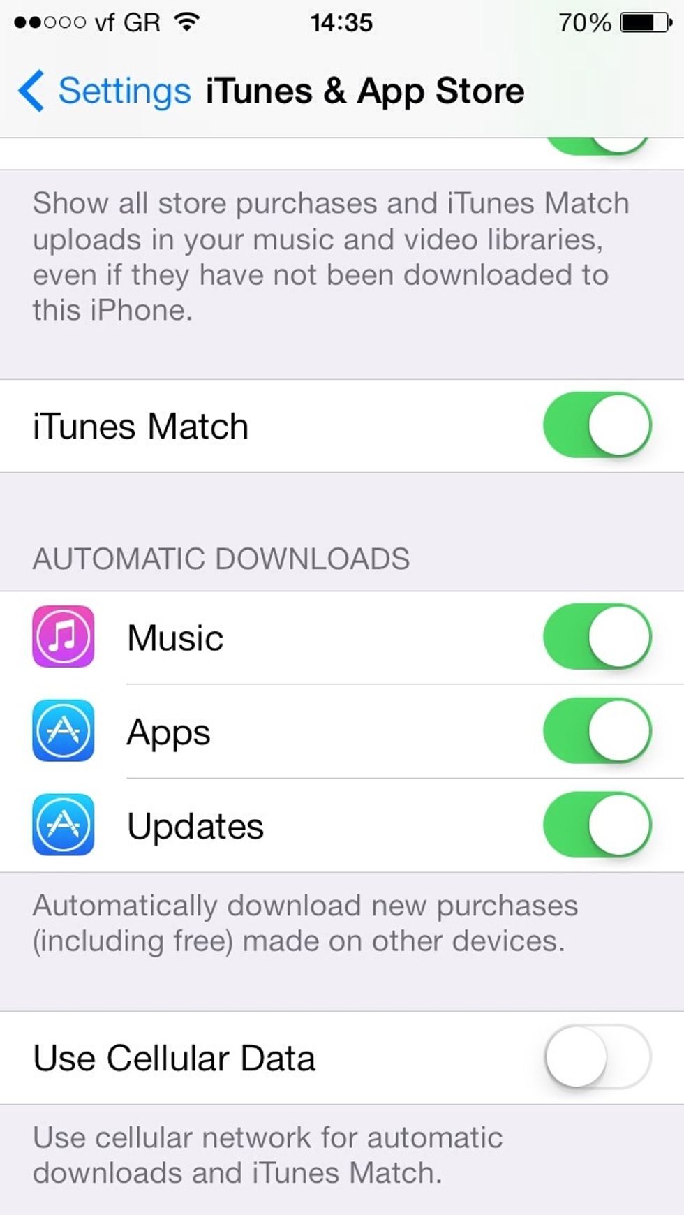 Set Use Cellular Data to Off