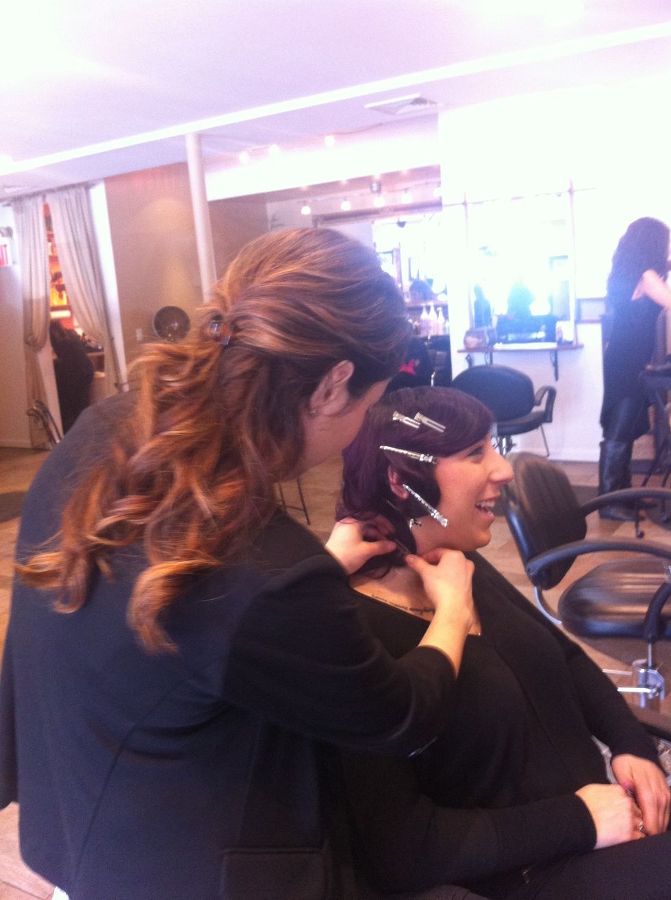 Set wave pattern in place with pin curl or duck bill clips (insert the clips into the ridges of the hair)..repeat this step on the opposite side