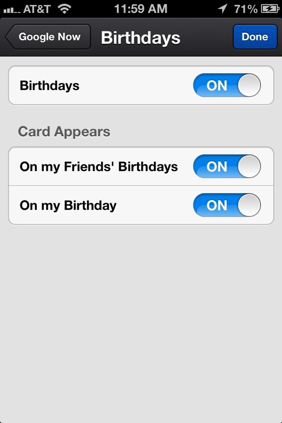 Set when you want birthdays to display on a card.