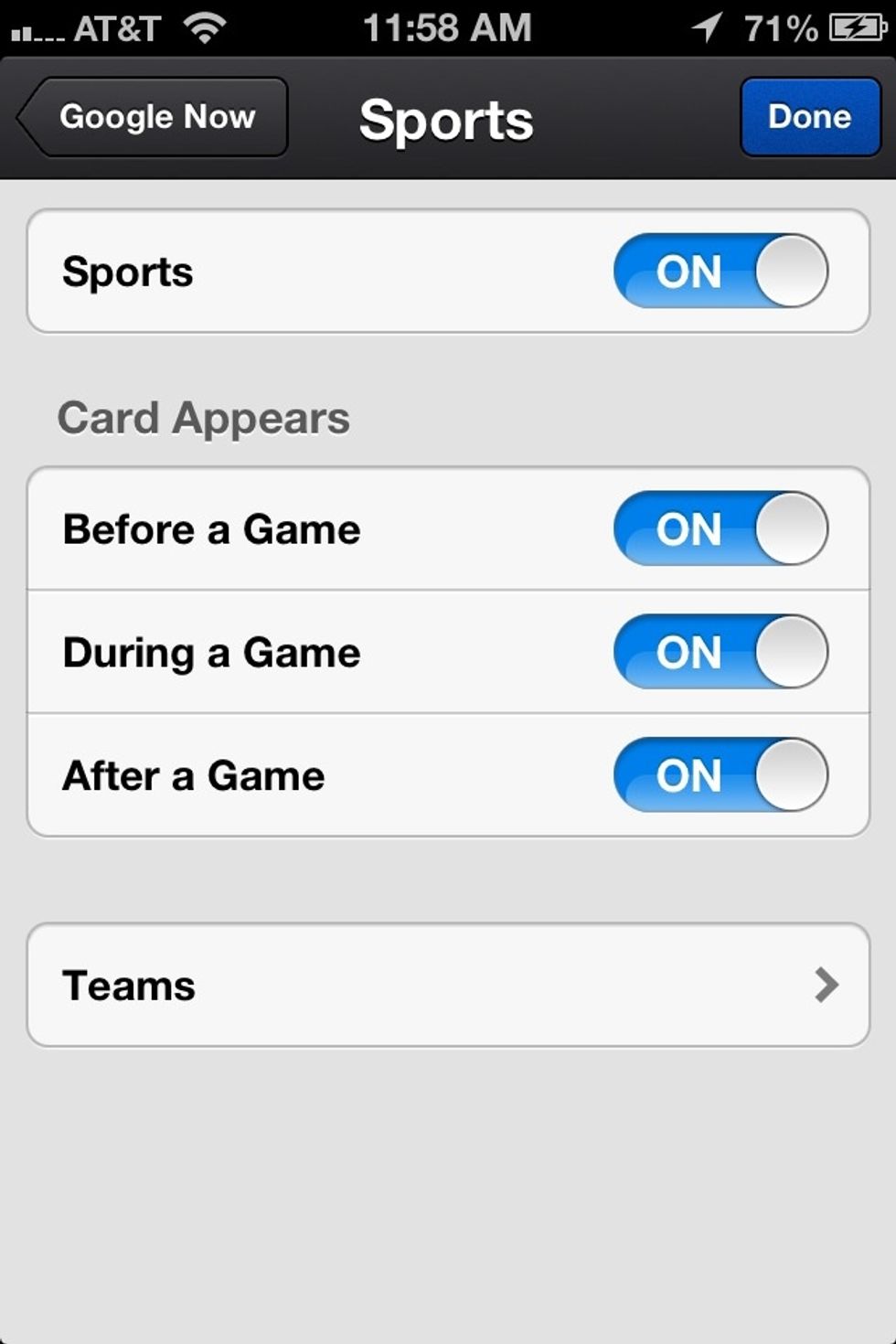Set when you want the sports cards to appear.