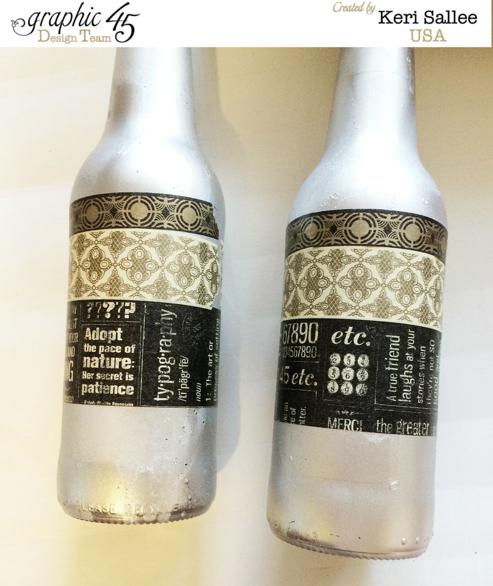 Set your large bottle aside to dry and grab your 2 smaller silver bottles. Wrap each in washi tape.