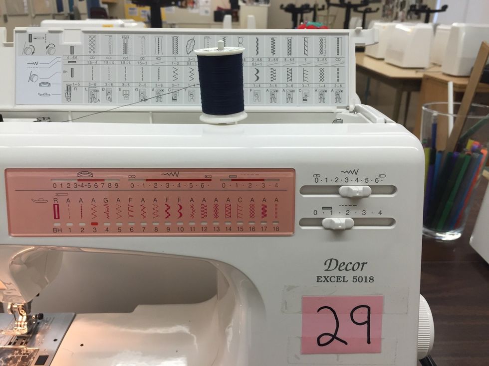 Set your machine to zig-zag stitch: Pattern dial: 3 Width: 4 Length: 1.5