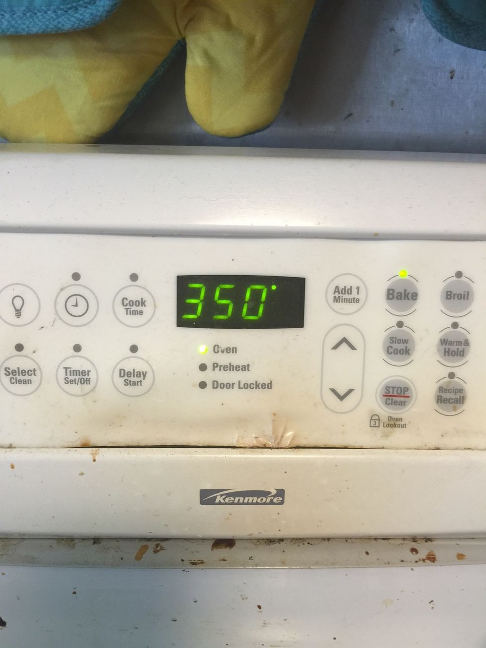 Set your oven for 350\u00b0 Sorry I know my oven is a mess