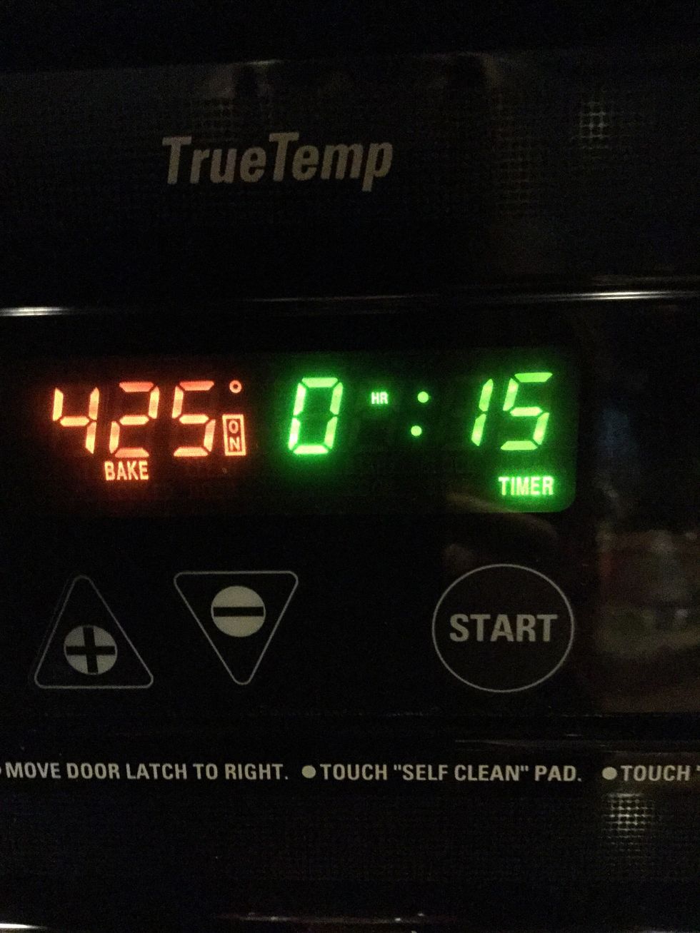 Set your oven for the least amount of time that the box says, if you do not do this, whatever you are making could burn. The cooking time for these muffins are 15-20 minutes. I set the oven for 15.