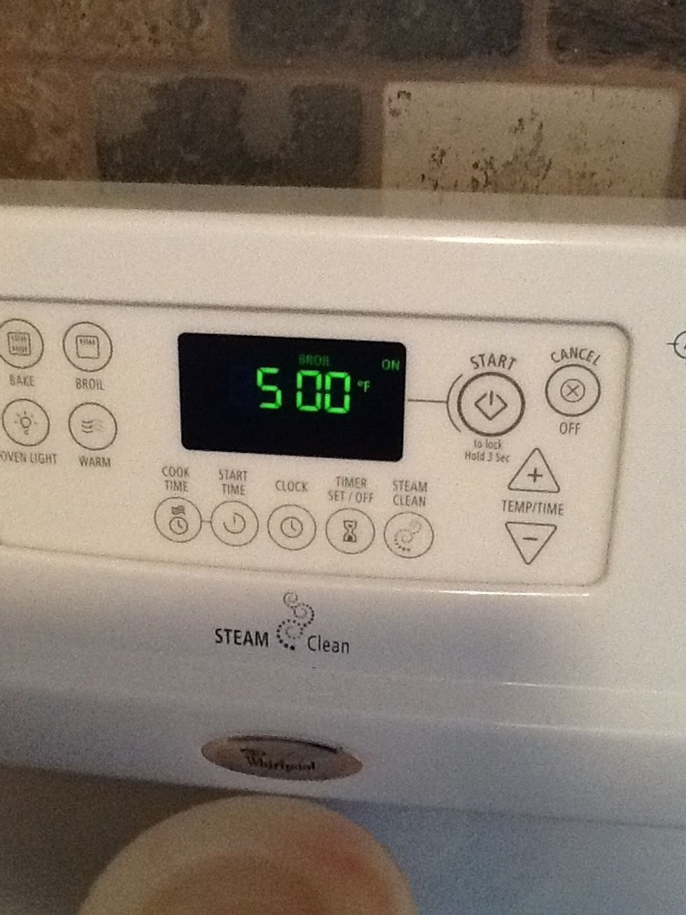 Set your oven on broil at 500 degrees Fahrenheit.