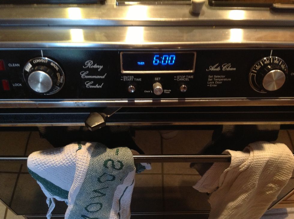 Set your oven to 325 on convect or 275 on bake