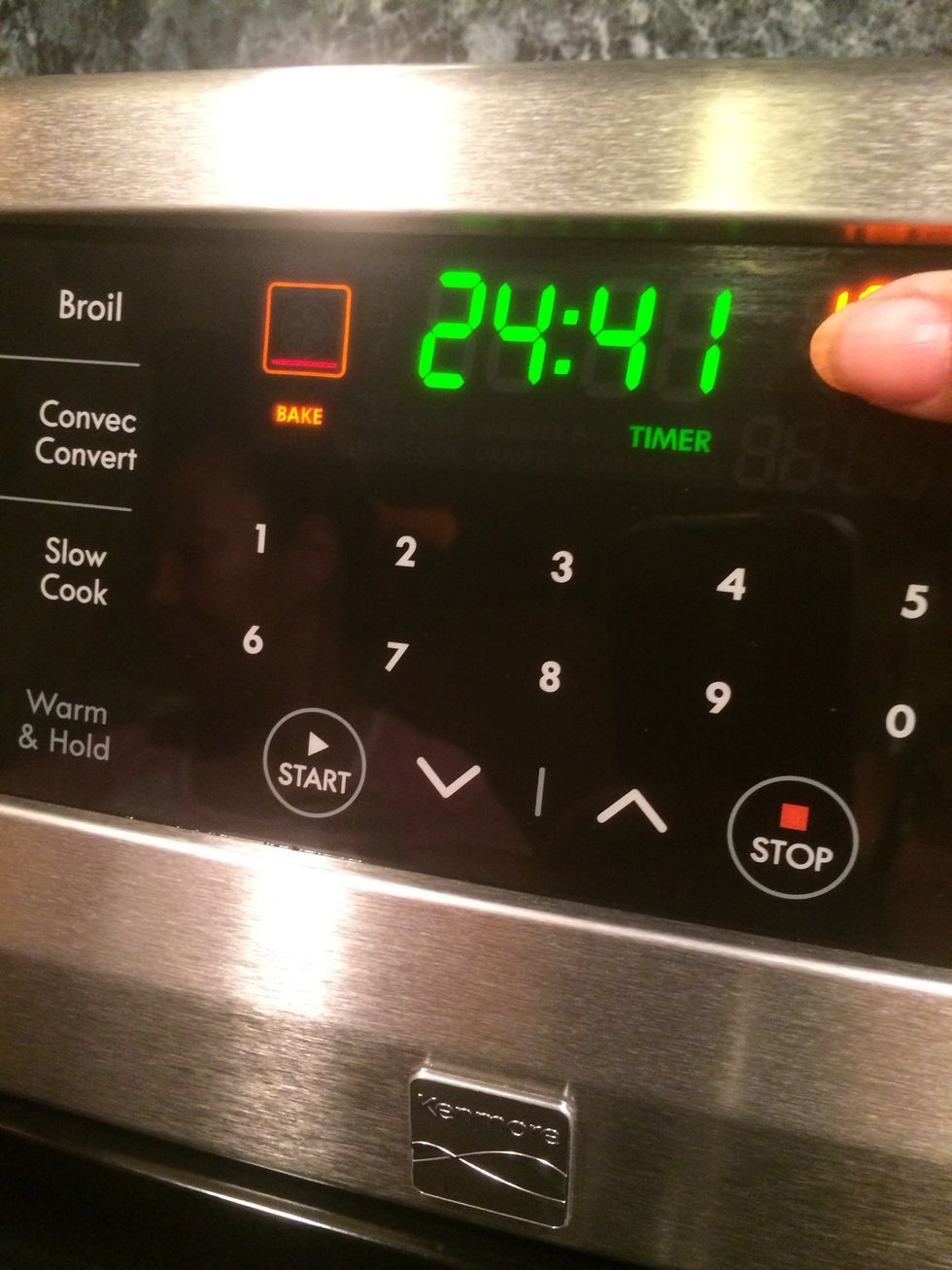Set your oven to 400 degrees,your timer to 25 minutes and let your salmon roast. You will be deliciously rewarded