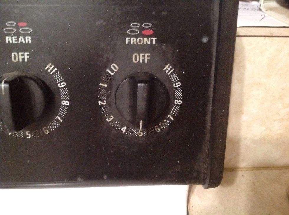 Set your tempature at medium high heat, once you start cooking them constantly and your pan is hot, you will turn it down to about medium low heat.