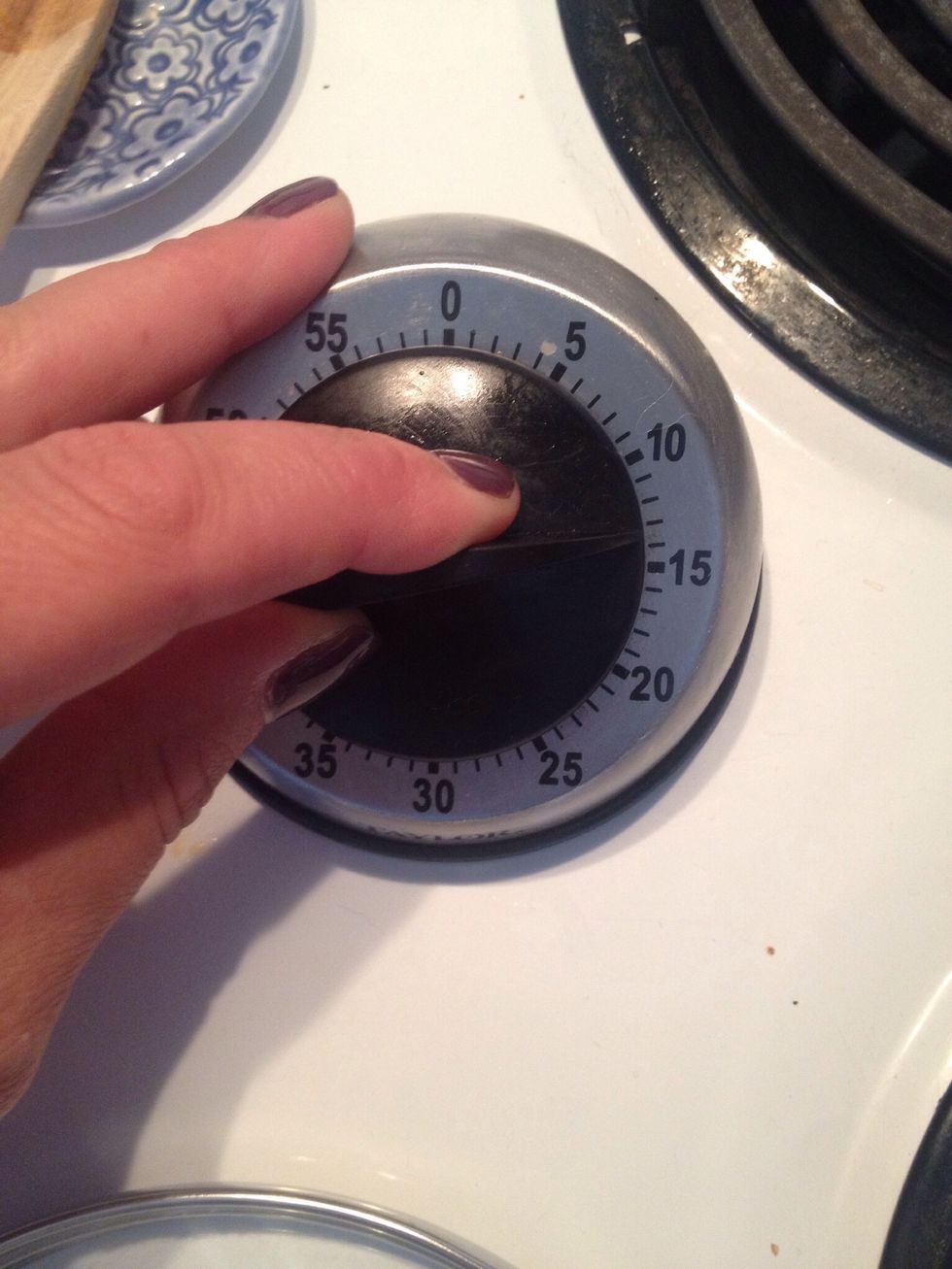 Set your timer for 10-12 minutes. Keep your heat at low-medium. Make sure it doesn't boil.