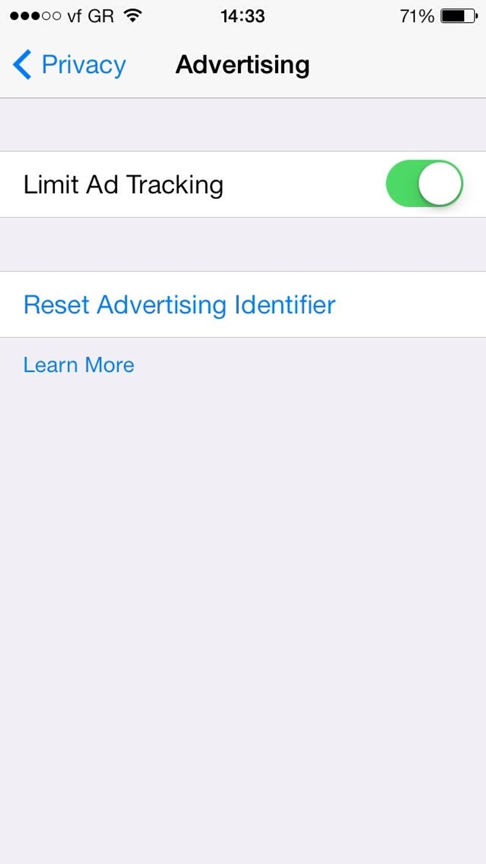 Settings > Privacy > Advertising\n\nSet Limit Ad Tracking to On