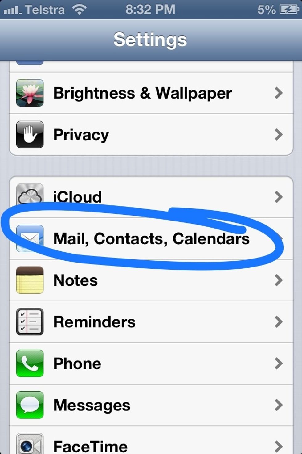 Settings> then scroll down to email settings
