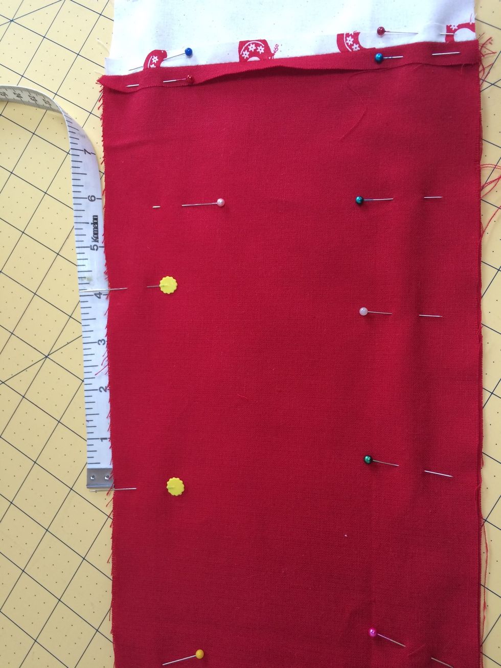 Sew all around leaving a 4 inch opening approximately 5 inches down from top joined seam