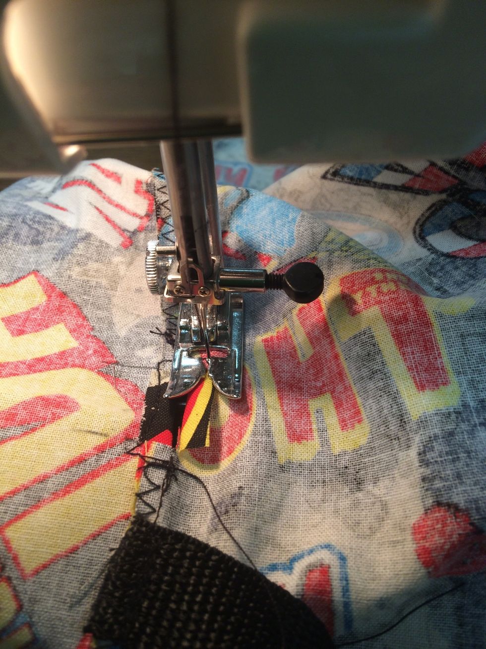 Sew around the rectangle hole. Leaving the center hole open.