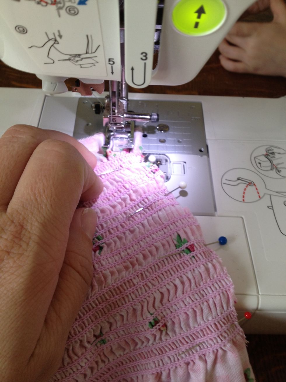 Sew seem together, I used 5/8. With the stretch of the shirring you have some room for error