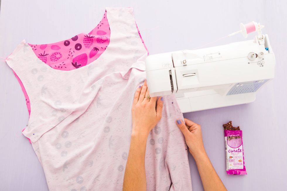 Sew the two side seams and shoulder seams.