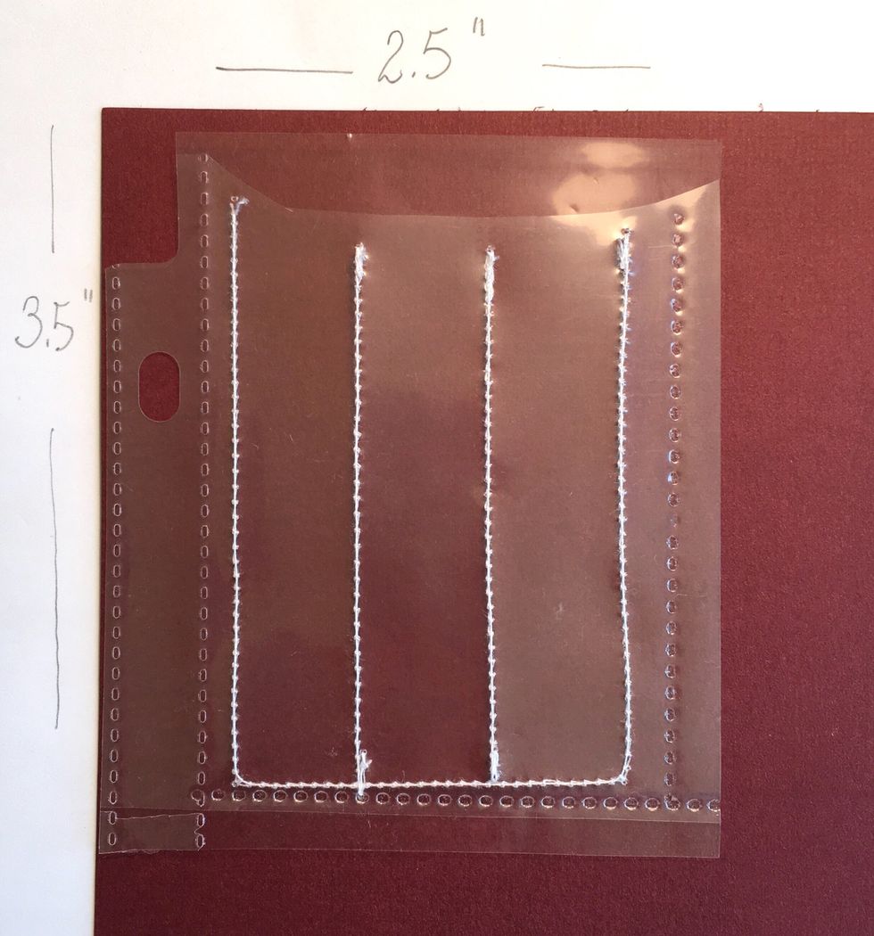 Sew the vertical columns as shown. Most people use a heat fuse tool. I like using my sewing machine.