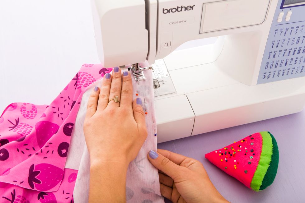 Sew this diagonal line on both edges to create pleats in the dress.