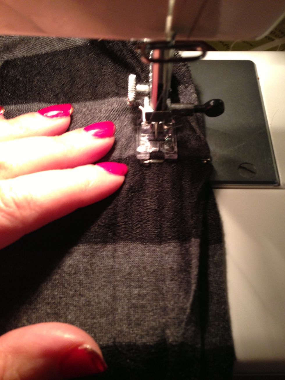 Sew up until the double pins. When done, repeat on the other side.