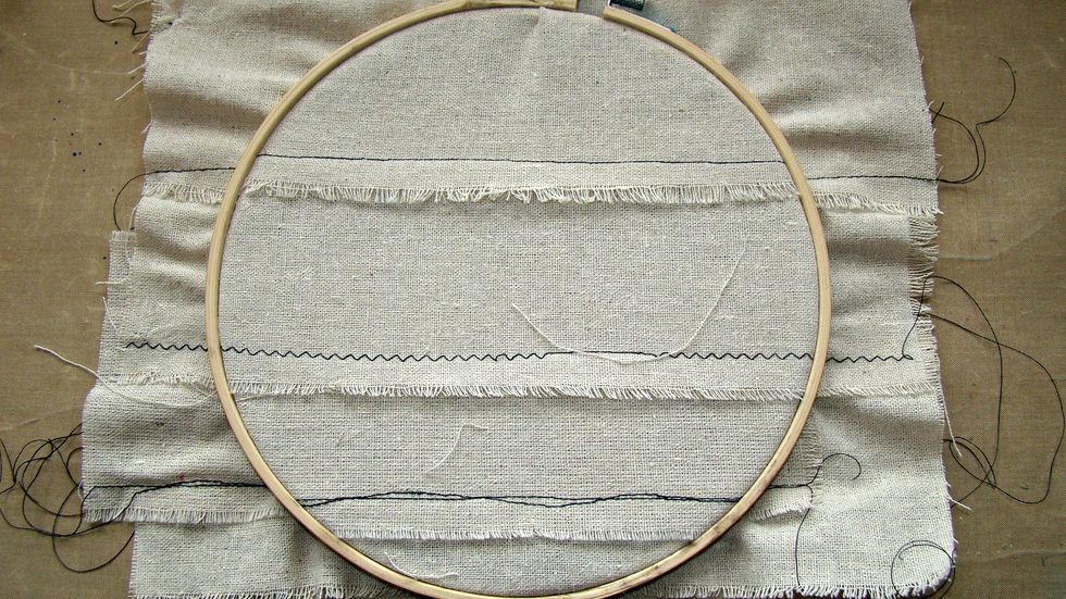 Sew your pieces together using random stitches.