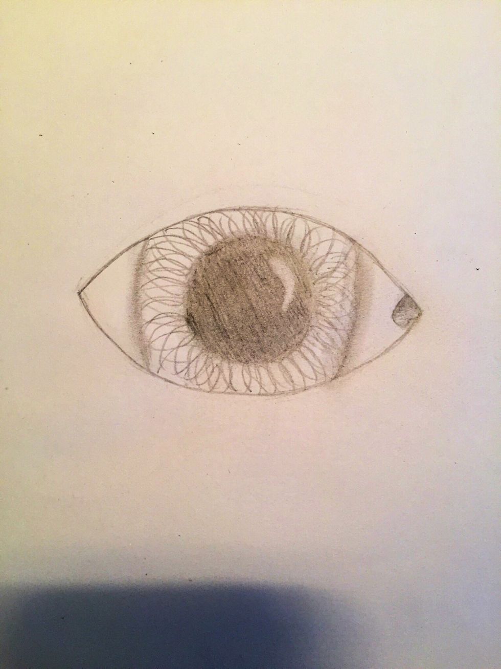 Shade around the iris and the pupil, then blend it with your fingers. This gives the eye the appearance of being rounded.