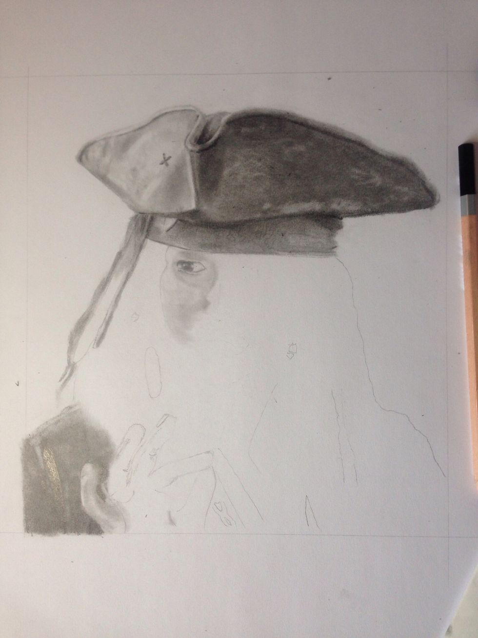 Shade in hat, paying close attention to lights and darks