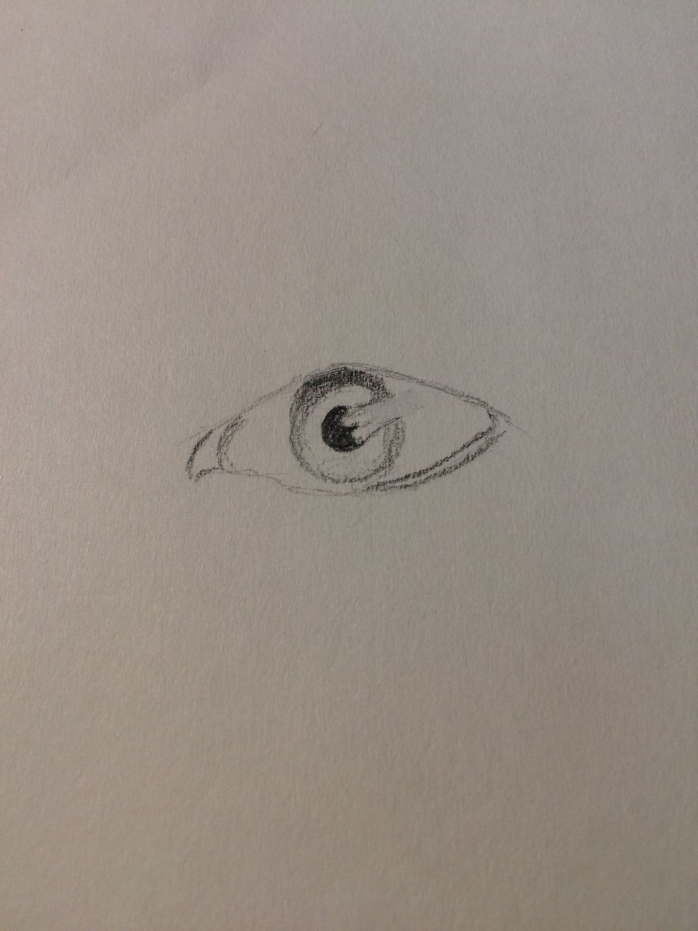 Shade the outside of the iris like pictured and put where the white of the eye shall be. you will not put any color this area