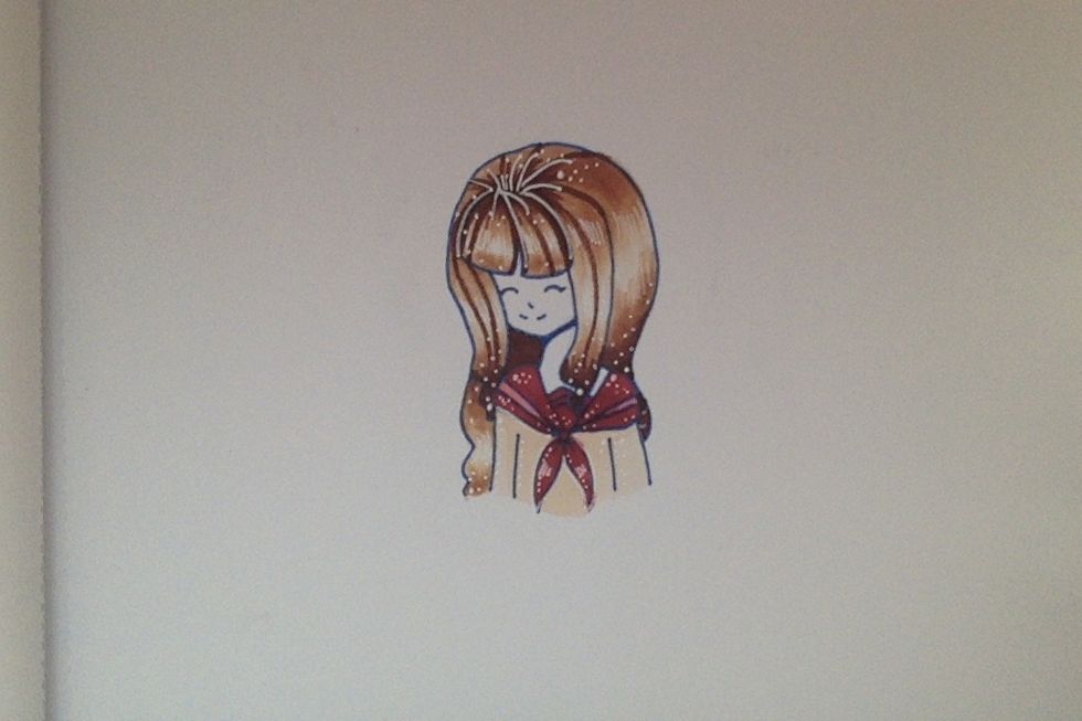 Shadow/lighten the shirt with a white gel pen/white paint.