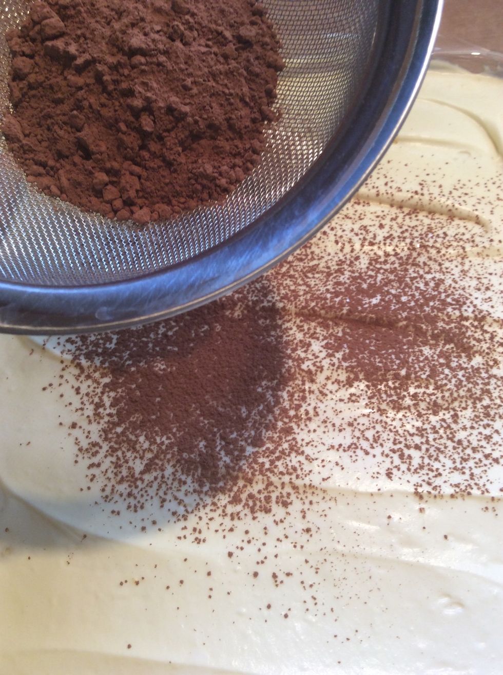 Shake sieve lightly over the top of the finished tiramisu.