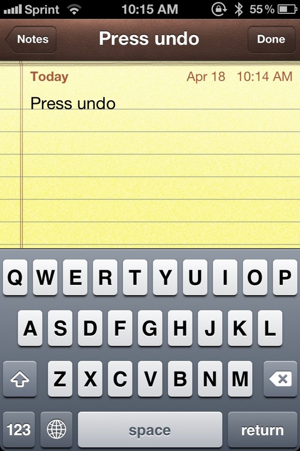 Shake the phone and the option to undo will show up