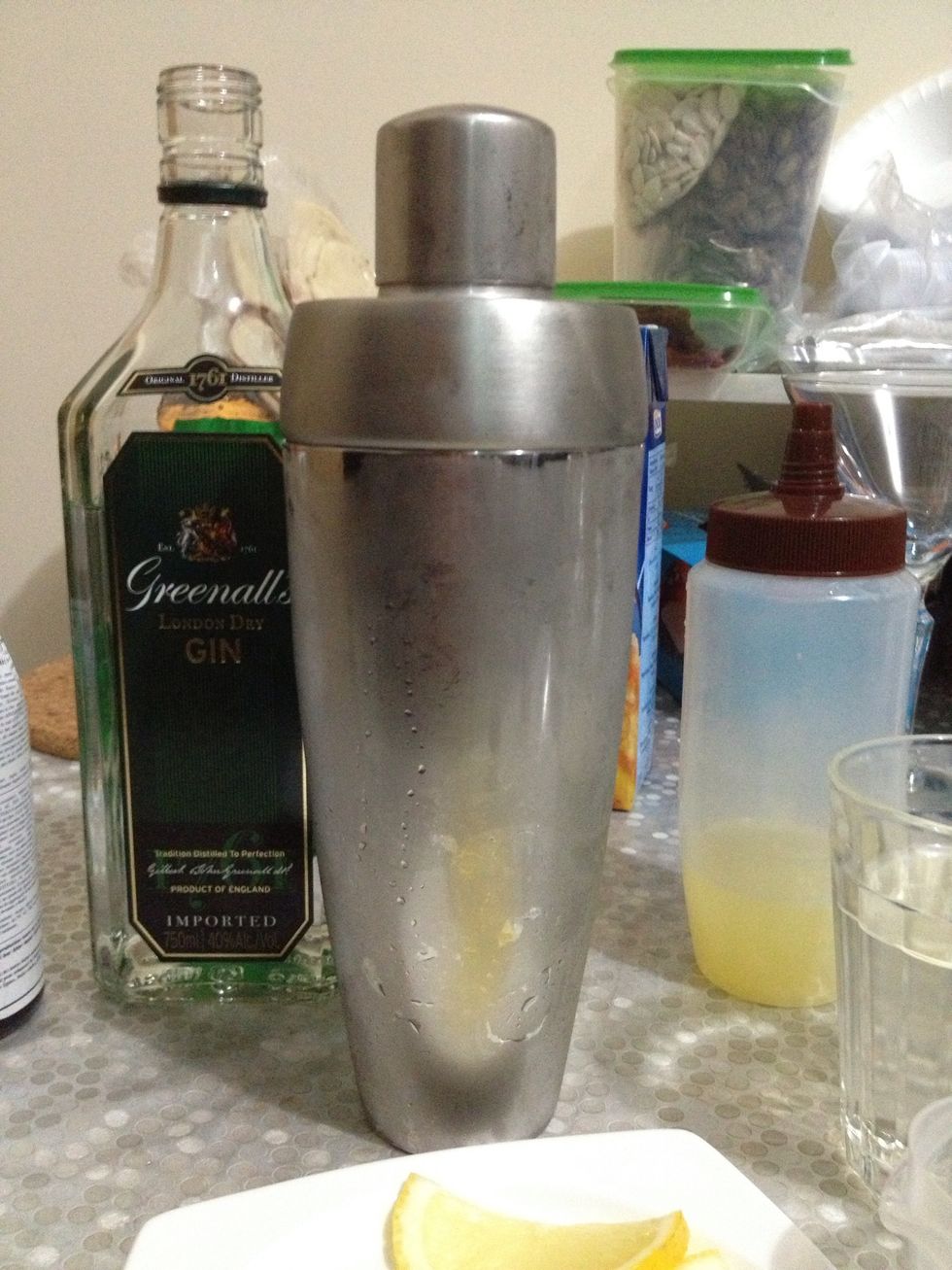 shake until the outside of the shaker is frosted.