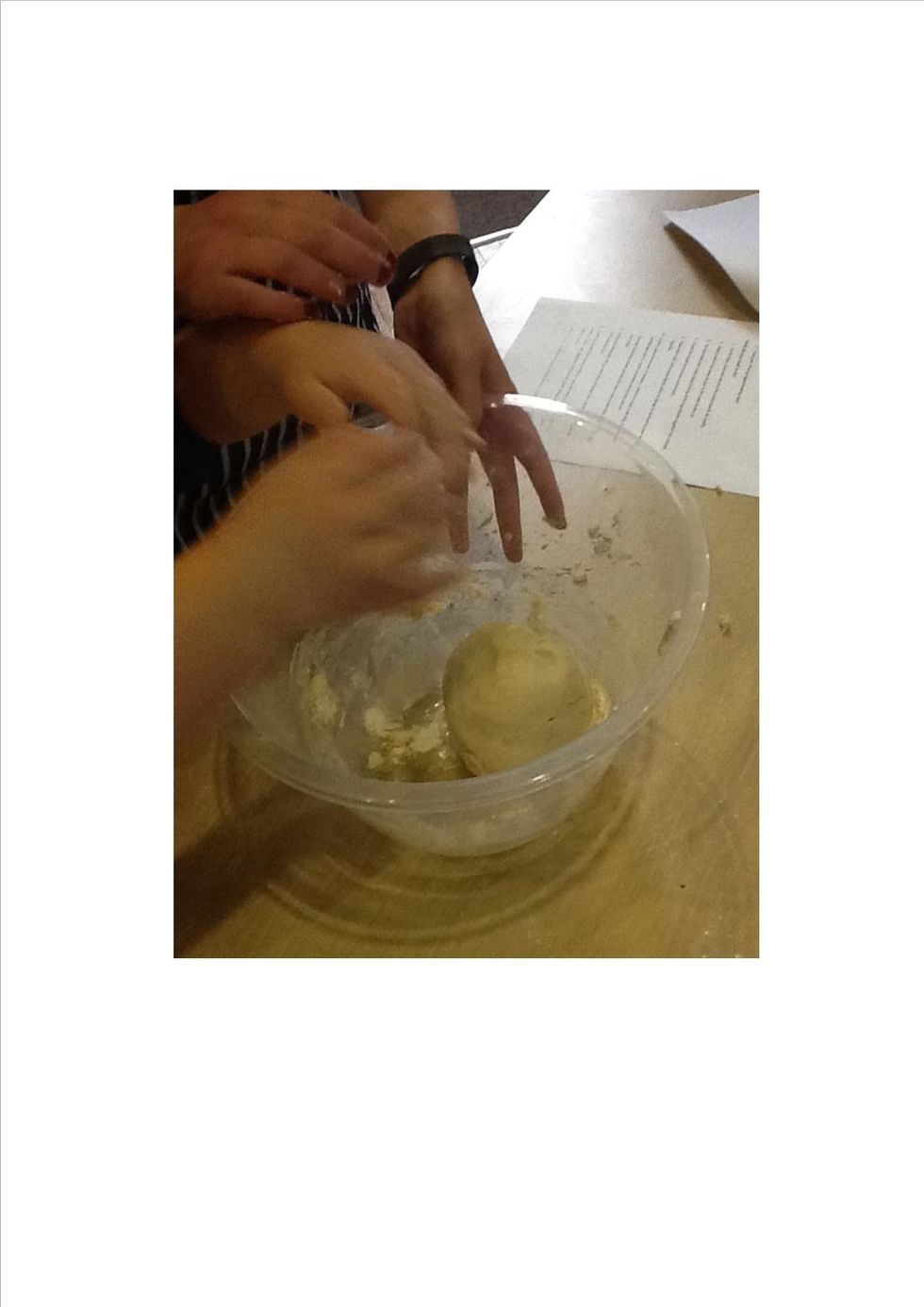 Shape into a ball, oil the bowl lightly, place the dough in the bowl and cover with oiled cling film.