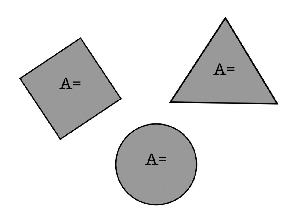 Shapes can have an AREA. The area of a shape tells you how much SPACE (2D space that is) the shape takes up.