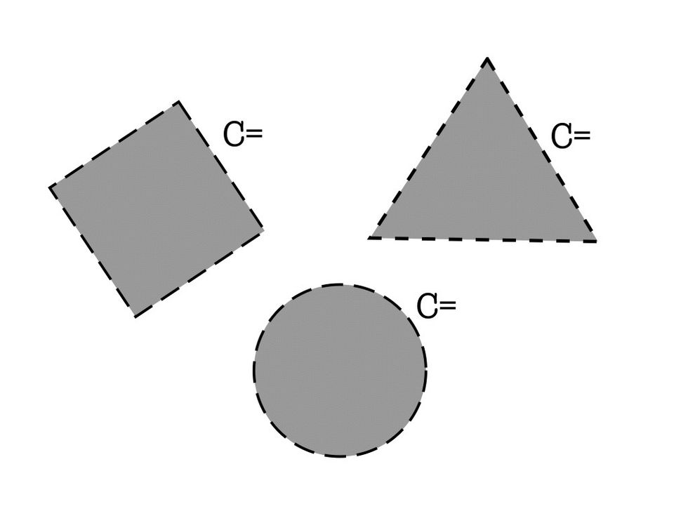 Shapes have a PERIMETER/CIRCUMFERENCE also. The perimeter of a shape is the length of the borders of the shape. Imagine the circle were a race track. How many feet long is the track?