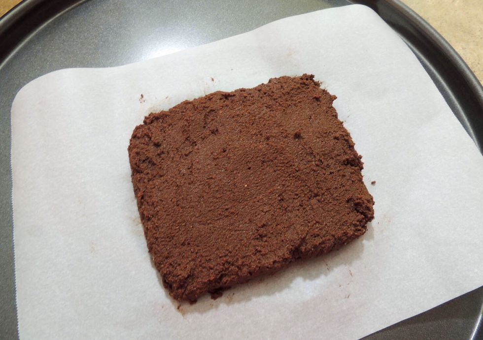 Shaping into a square about inch size thick (i used regular spoon for this)