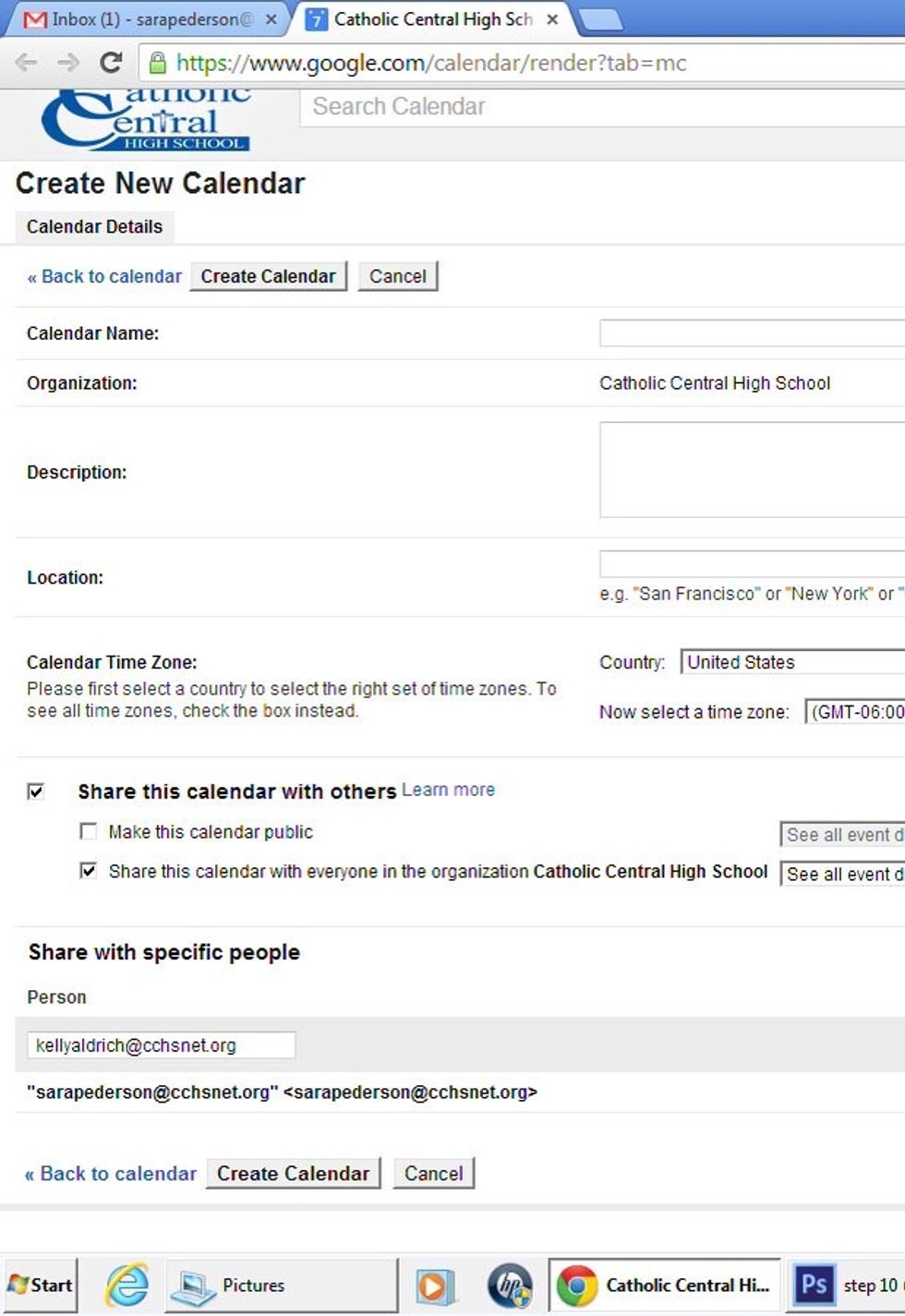 Share this calendar with others by checking the box.