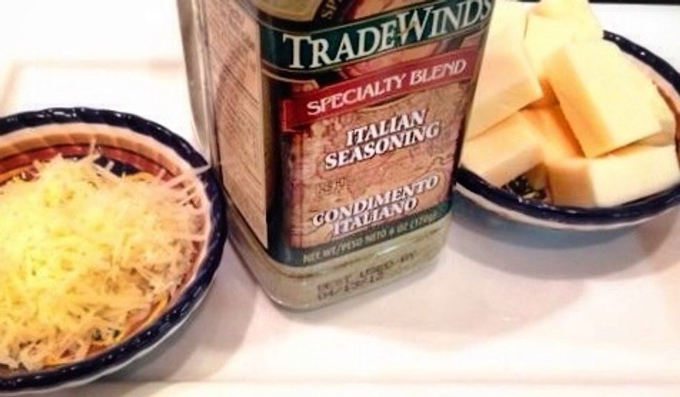 Shaved Parmesan, Italian seasoning, cubed mozzarella cheese....